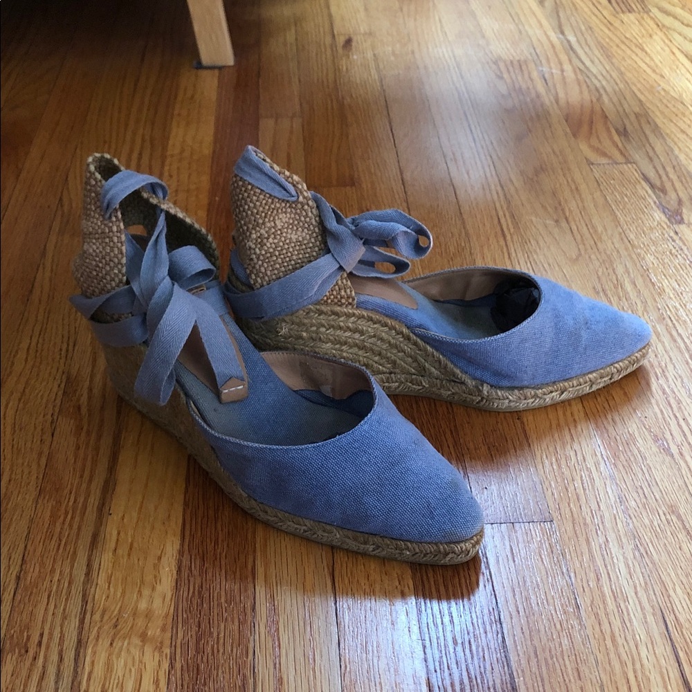 Castaner Canvas Blue and Tan Espadrille Wedges Size 39